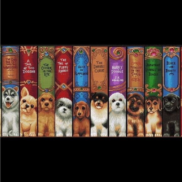 Dog Bookshelf by Randal Spangler diamond painting kit. - Picture 1 of 4